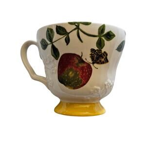 CottageCore Anthropologie Nathalie Lete Apple Butterfly Set of 2 Teacups Ceramic